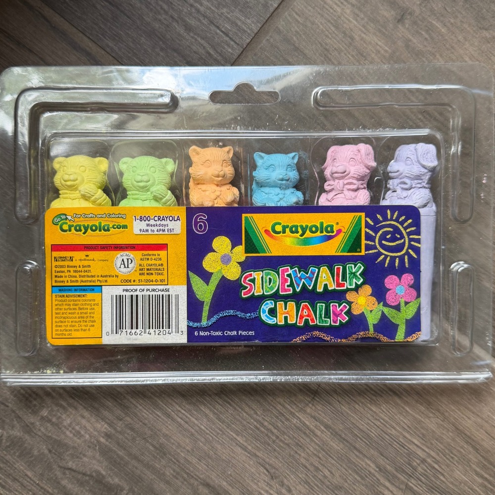 Vtg Crayola Animal Pals Sidewalk Chalk 6 Pc Sealed NOS Bear Dog Pastel Deadstock